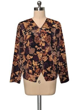 Vintage 80's 90's  TRUFFLES Brown Print  Silver Button Blouse Top P S
